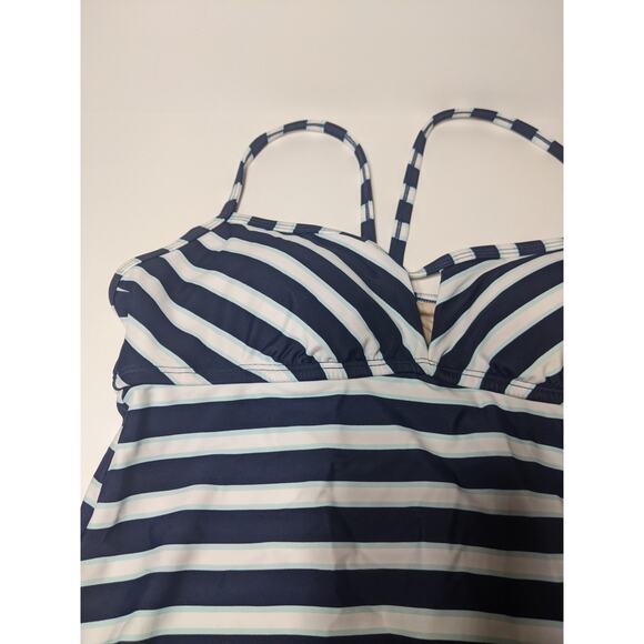 Tankini Top Kona Sol Navy Small Blue Striped Keyhole Swimwear Tunnel Back Modest - Picture 5 of 10